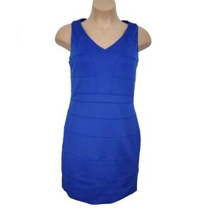 Vince Camuto Royal Blue Sleeveless V Neck Lined Pencil Dress Size 14 Pre-Owned